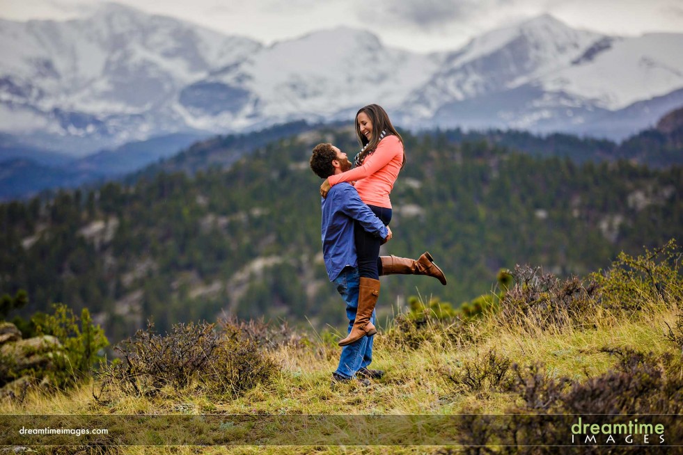 Engagement photo in Colorado mountains in winter
