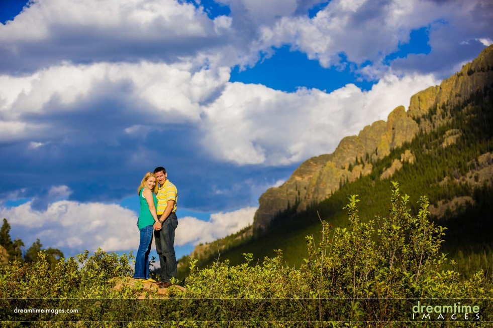 Engagement session with Twin Sisters in the background